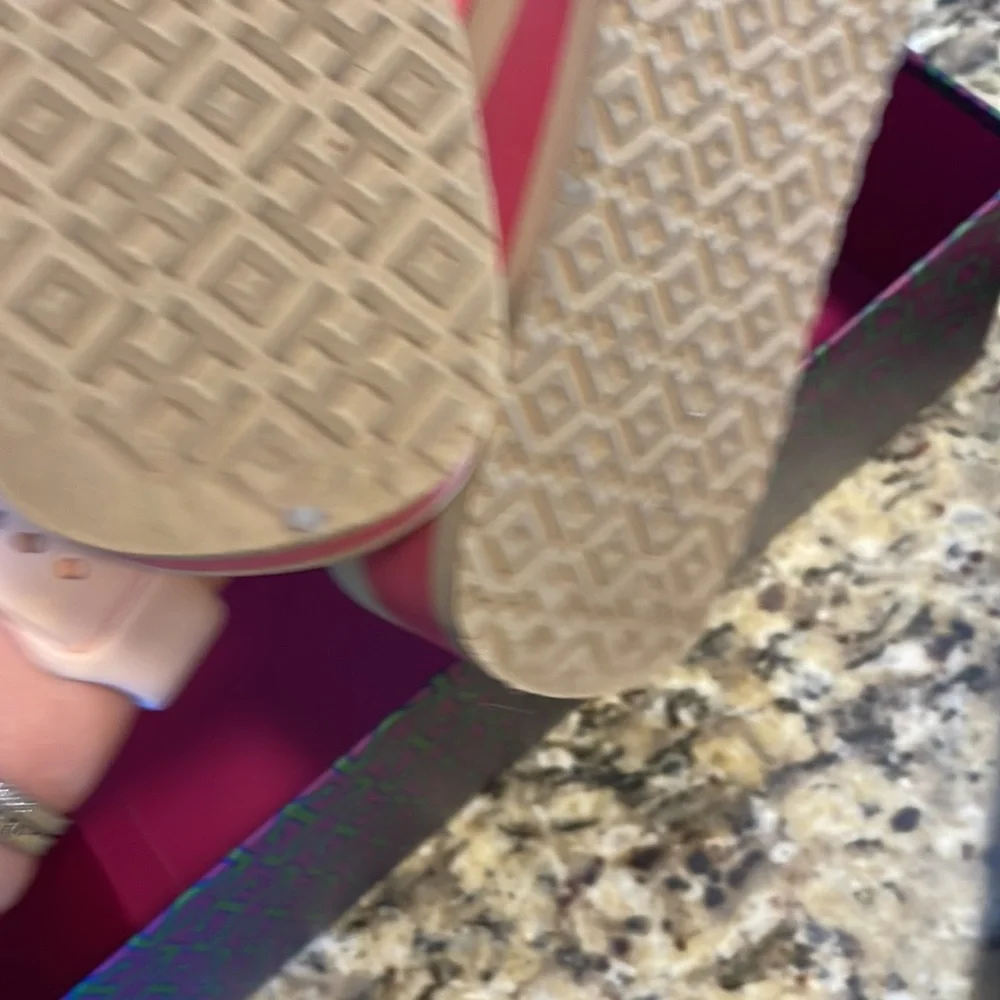 Tory Burch Pink and Tan Flip Flop Sandals